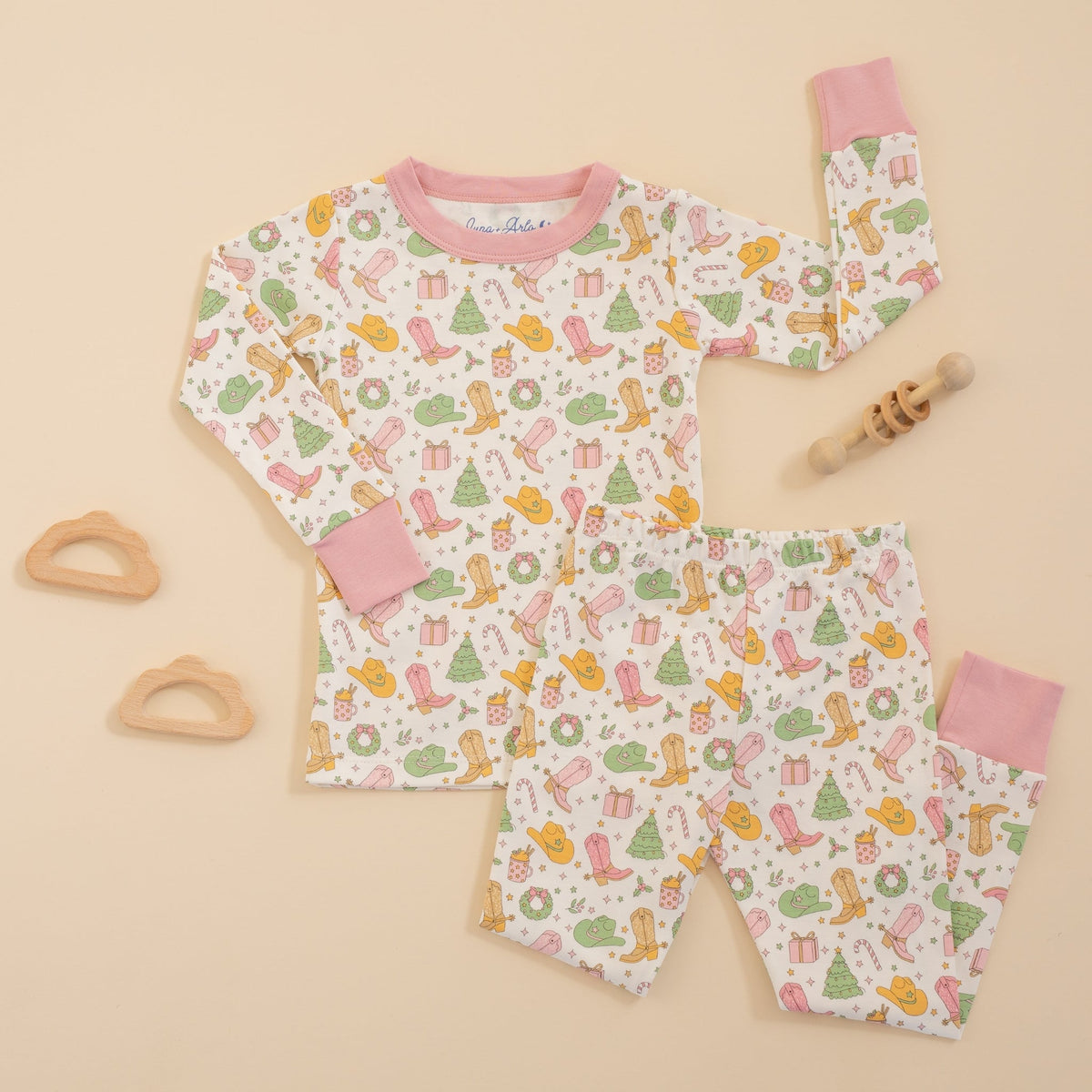 Luna and Arlo_Cowboy Christmas Long Pajamas - Dusty Rose_6