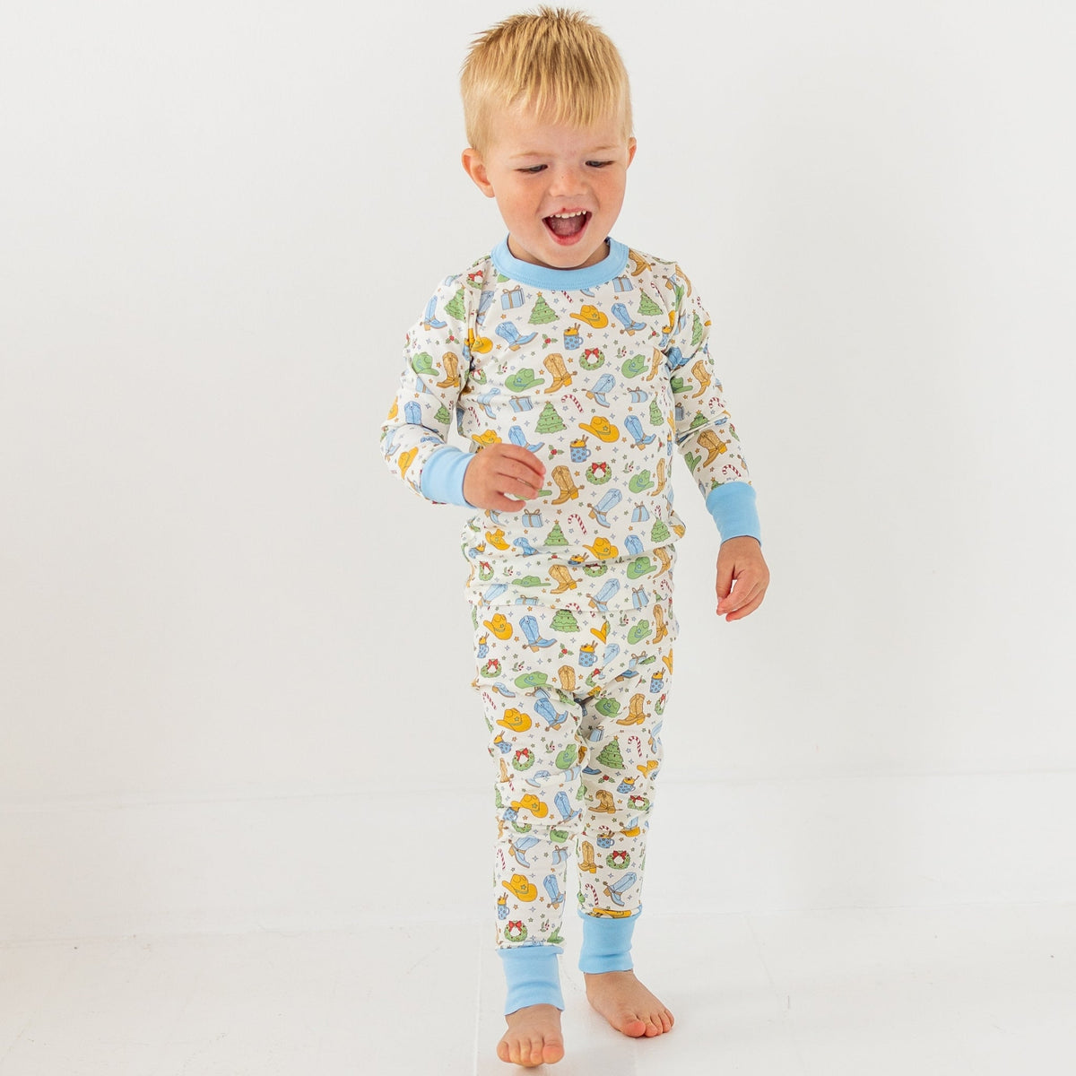 Luna and Arlo_Cowboy Christmas Long Pajamas - Sky_5