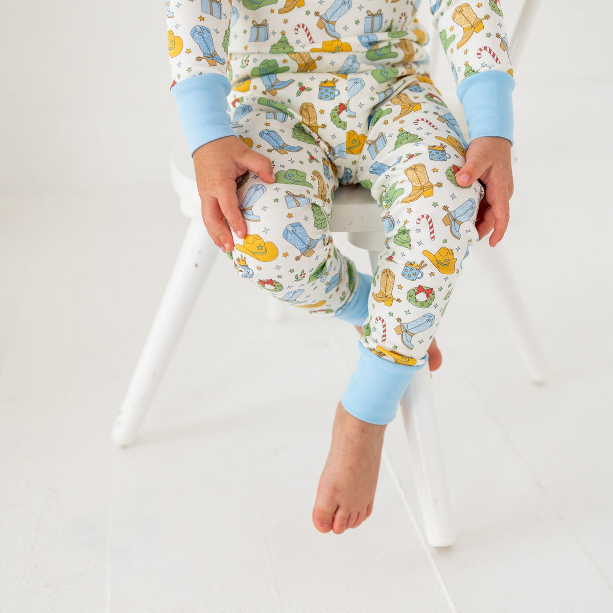 Luna and Arlo_Cowboy Christmas Long Pajamas - Sky_3