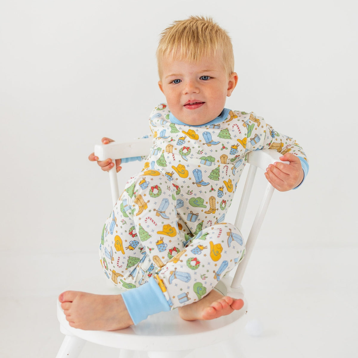 Luna and Arlo_Cowboy Christmas Long Pajamas - Sky_9