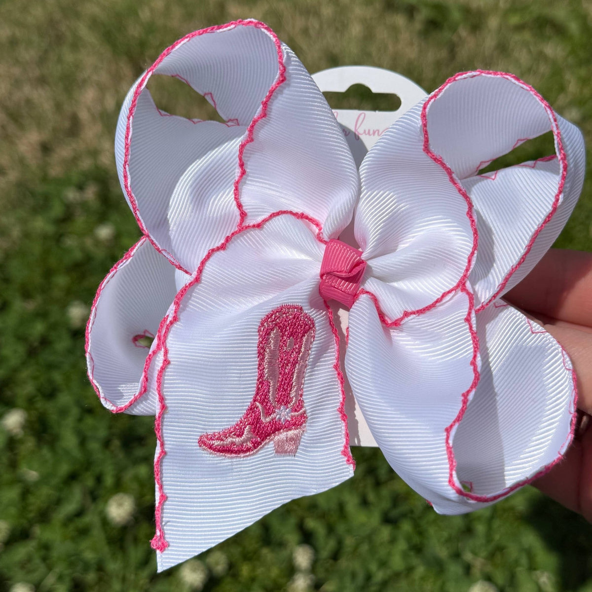 Cowgirl Boot Embroidered Bow - 4" - Magnolia BabyHair Clip