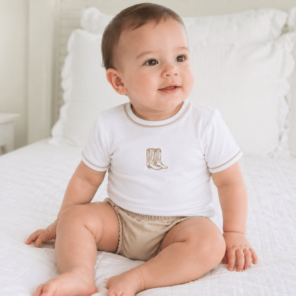 Darling Cowboy Boots Hand-Embroidered Diaper Cover Set - Ivory - Magnolia BabyDiaper Cover