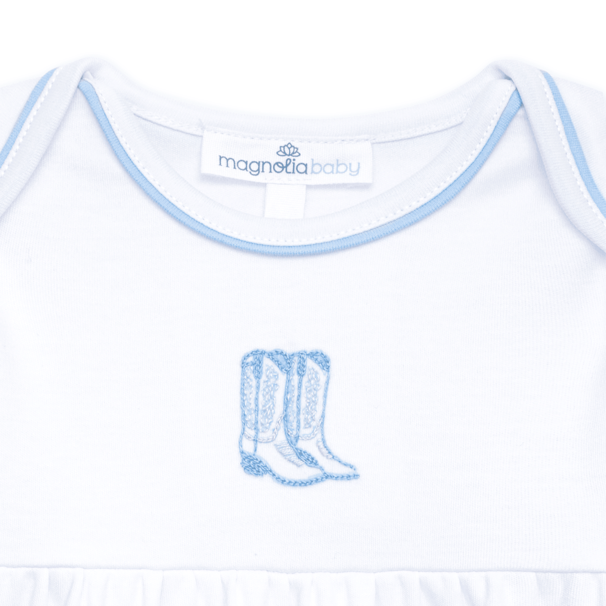Darling Cowboy Boots Hand-Embroidered Gathered Gown - Light Blue - Magnolia BabyGown