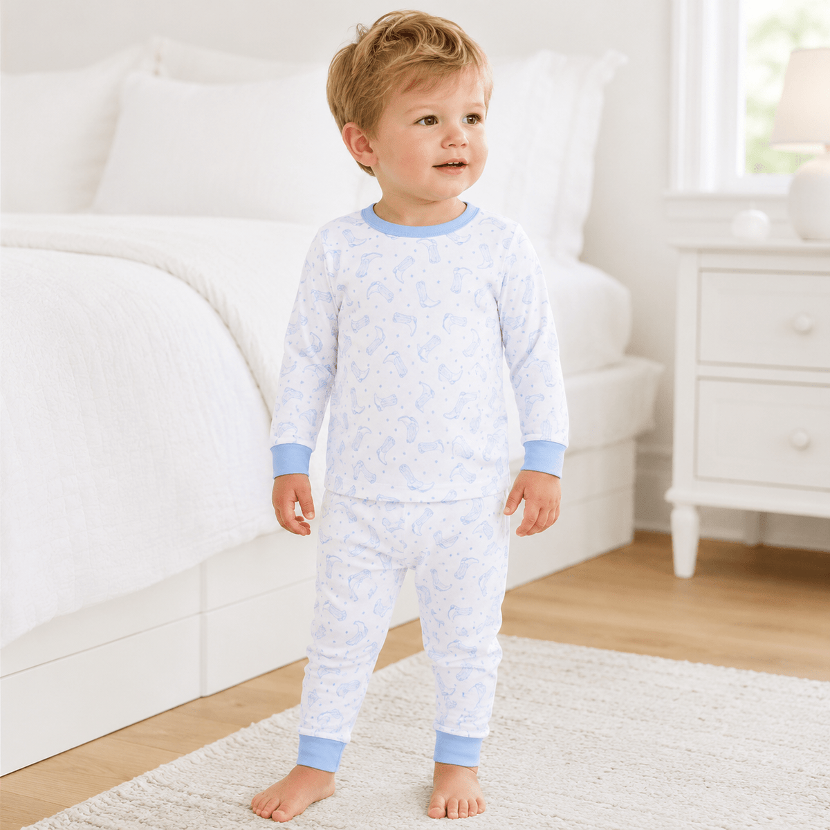 Darling Cowboy Boots Long Pajamas - Light Blue - Magnolia BabyLong Pajamas