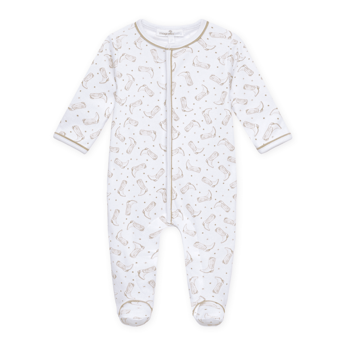 Magnolia Baby_Darling Cowboy Boots Print Footie - Ivory_1