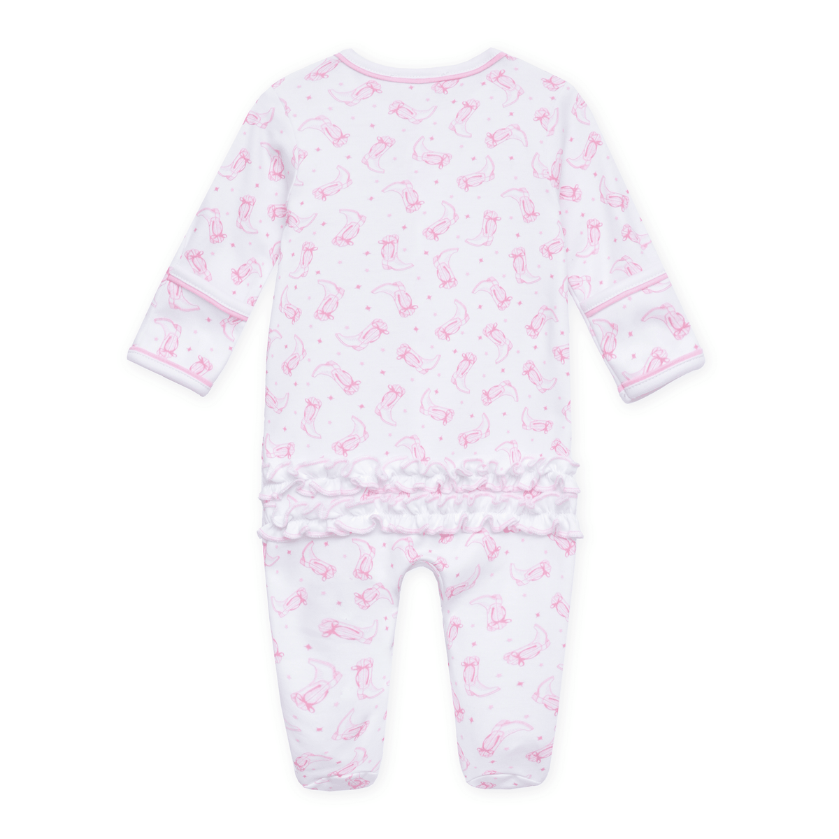 Magnolia Baby_Darling Cowboy Boots Print Ruffle Footie - Pink_2