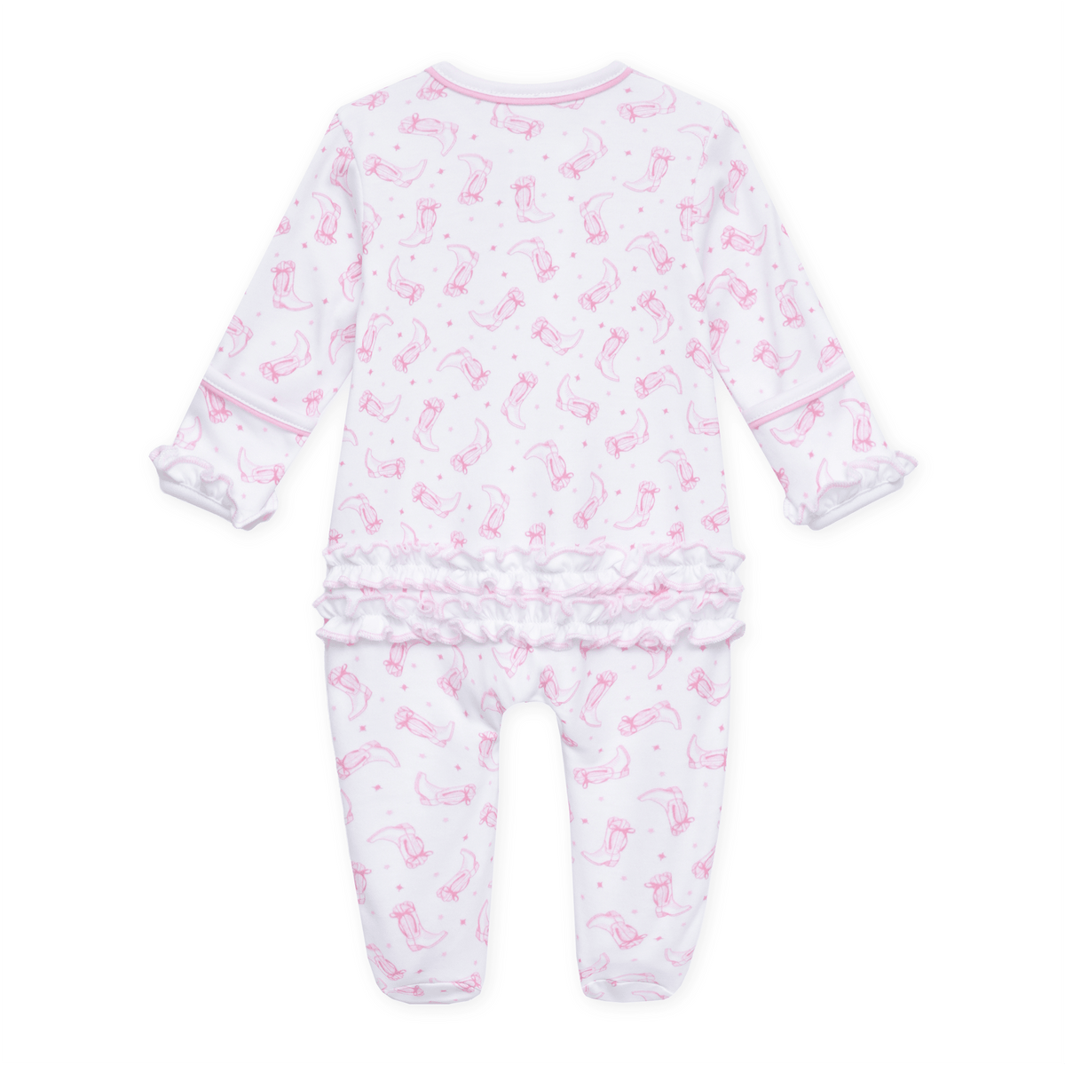 Darling Cowboy Boots Print Ruffle Zip Footie - Pink - Magnolia BabyFootie