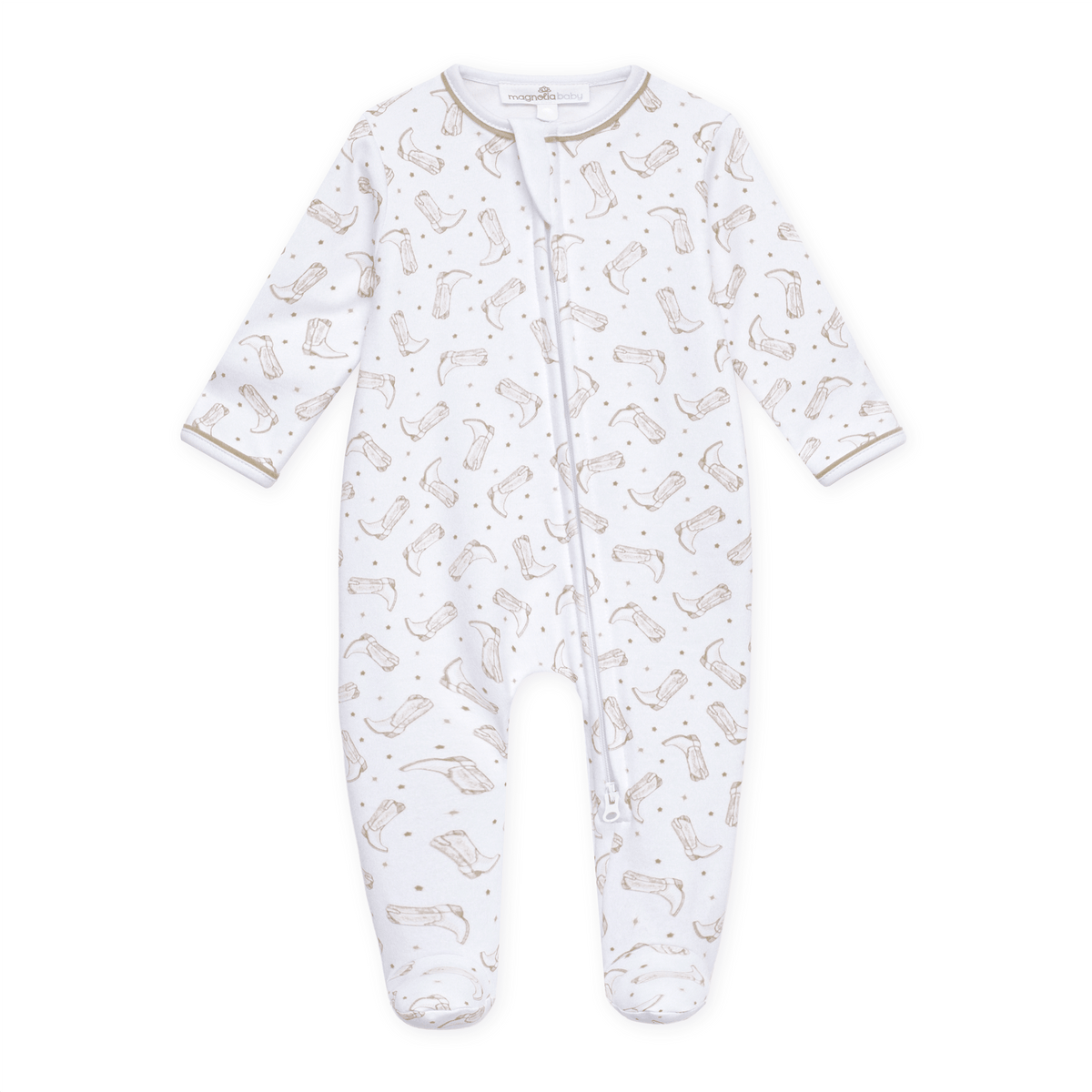 Darling Cowboy Boots Print Zip Footie - Ivory - Magnolia BabyFootie