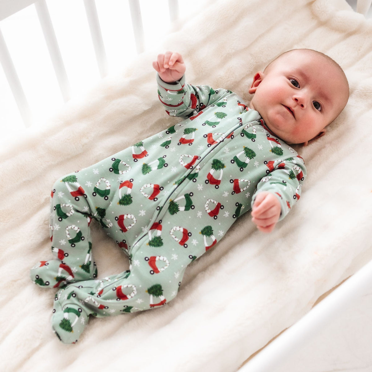 Deck the Wheels Zip Footie - Magnolia BabyFootie