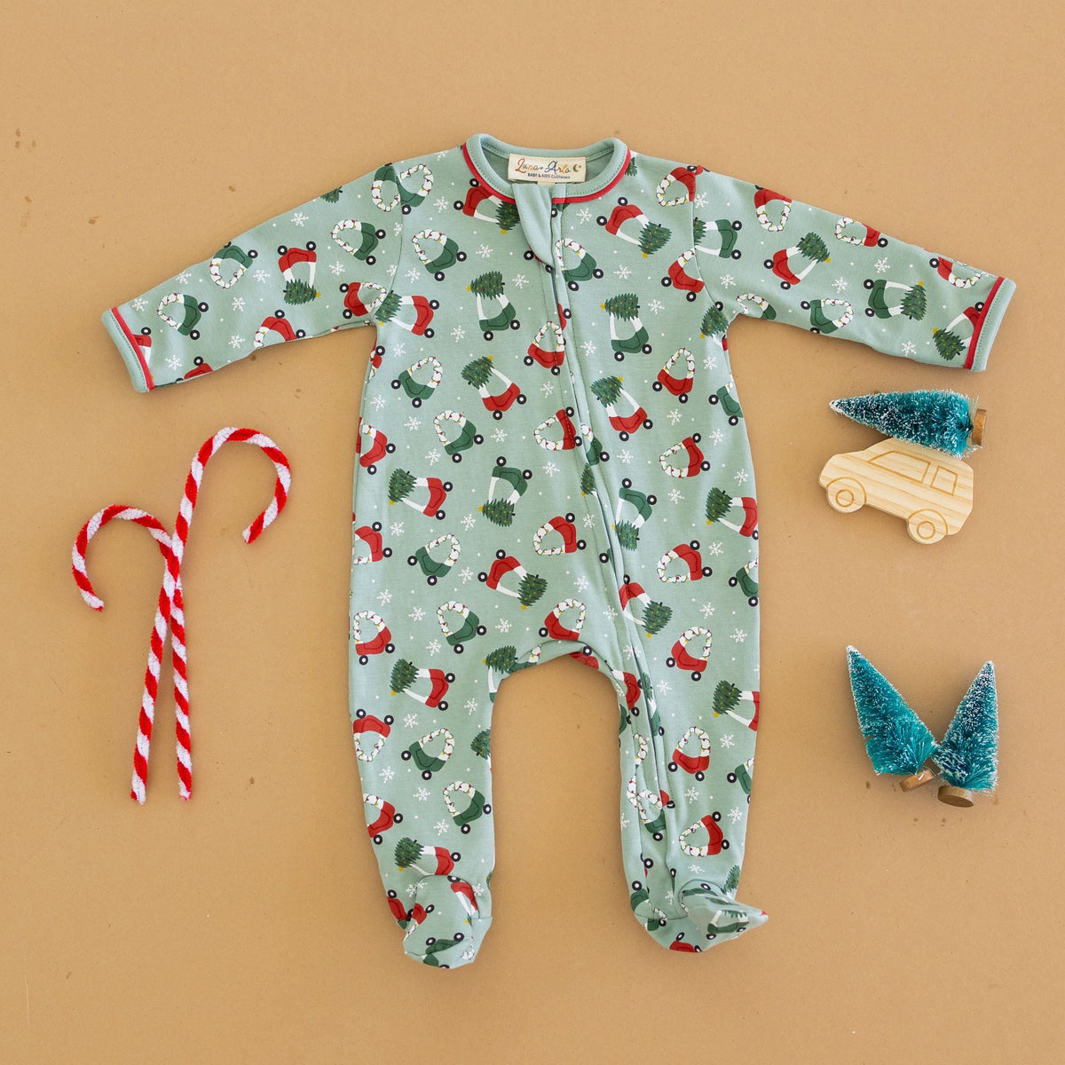 Deck the Wheels Zip Footie - Magnolia BabyFootie