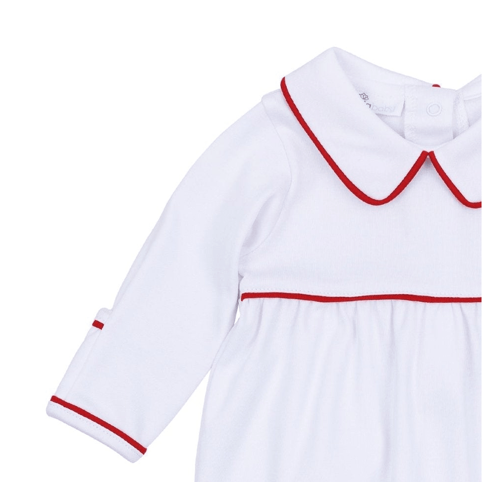Magnolia Baby_Essentials Baby Boy Collared Christmas Footie - White with Red_2