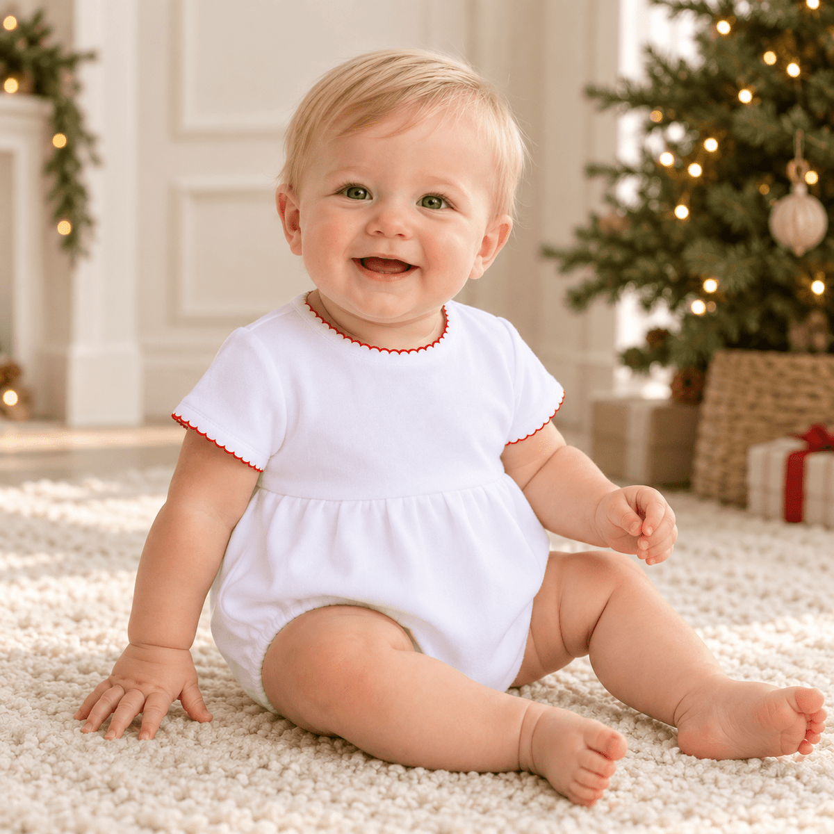 Magnolia Baby_Essentials Baby Boy Short Sleeve Bubble - White with Red_1
