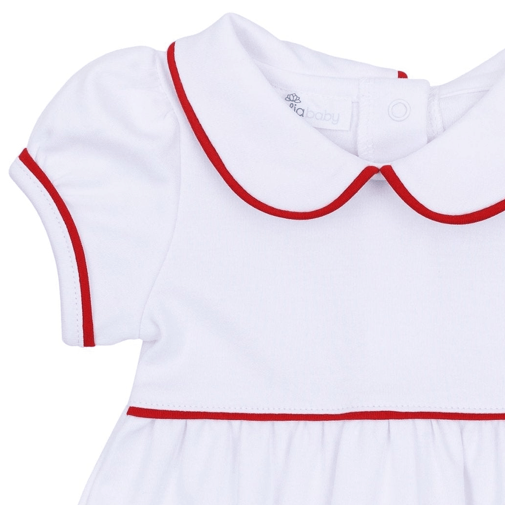 Magnolia Baby_Essentials Collared Ruffle Short Sleeve Girl Bubble - White with Red_3