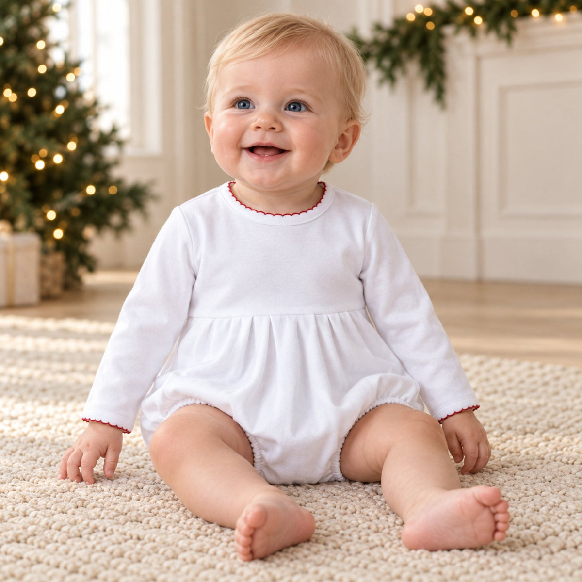 Magnolia Baby_Essentials Long Sleeve Boy Bubble - White with Red_1