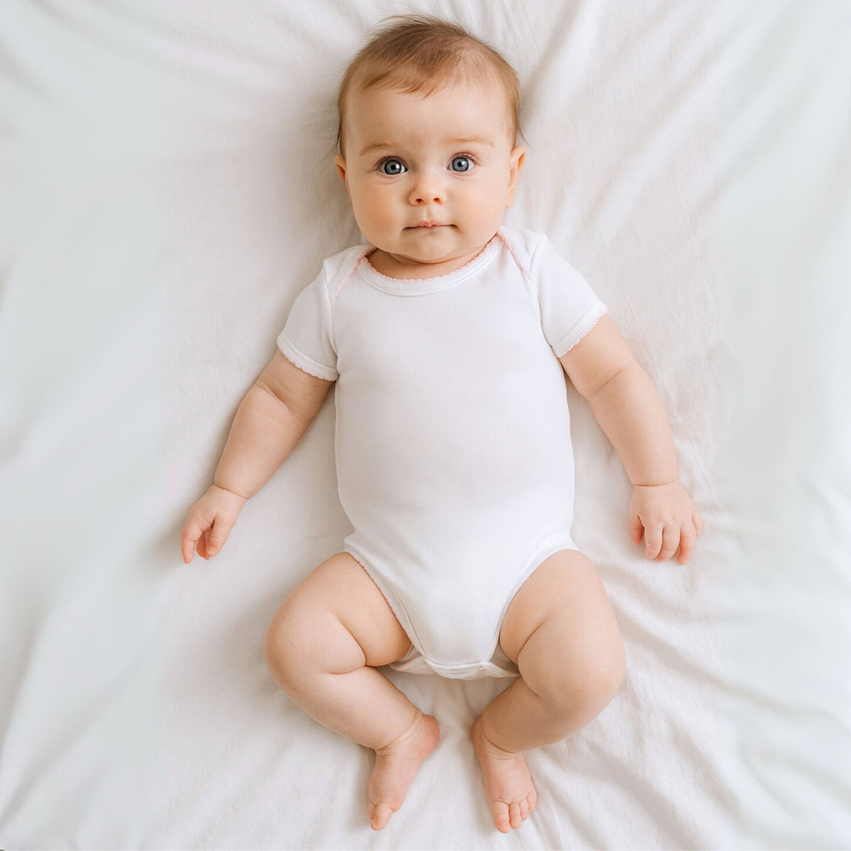 Essentials Short Sleeve Bodysuit with Pink Trim - Magnolia BabyBodysuit