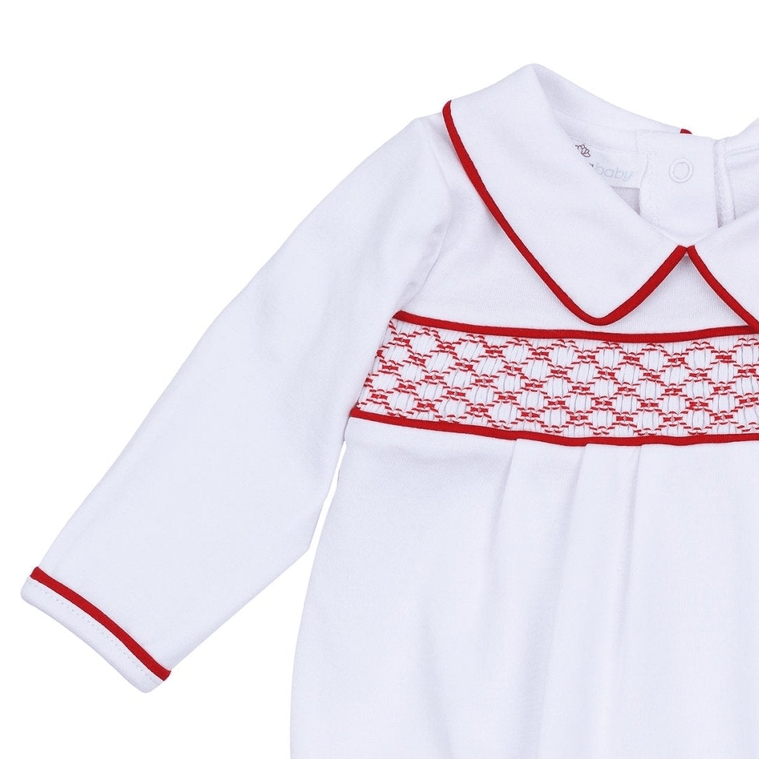 Magnolia Baby_Essentials Smocked Long Sleeve Boy Bubble - White with Red_2