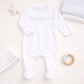 Essentials Smocked White Footie with Blue Trim - Magnolia BabyFootie