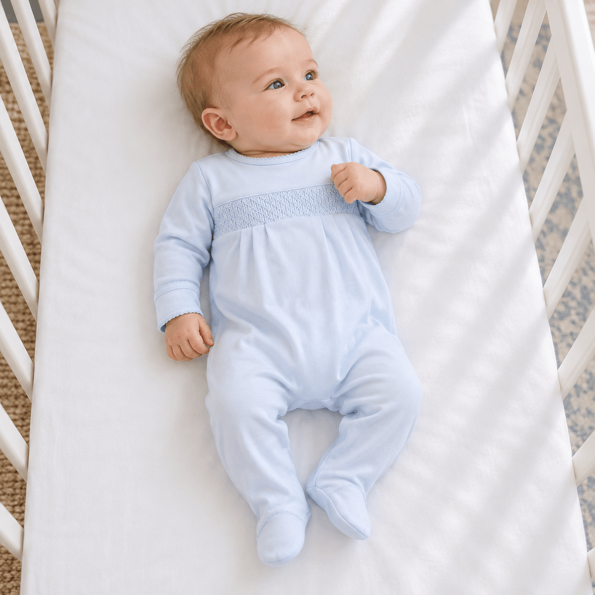 Magnolia Baby_Essentials Solid Blue Smocked Footie_1