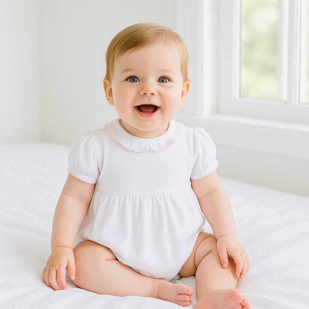Essentials Solid Ruffle Bubble - White Pink - Magnolia BabyBubble