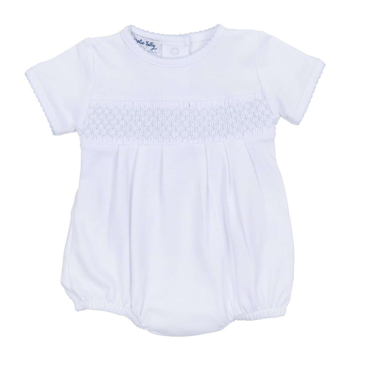 Essentials Solid Smocked Bubble - White Blue - Magnolia BabyBubble