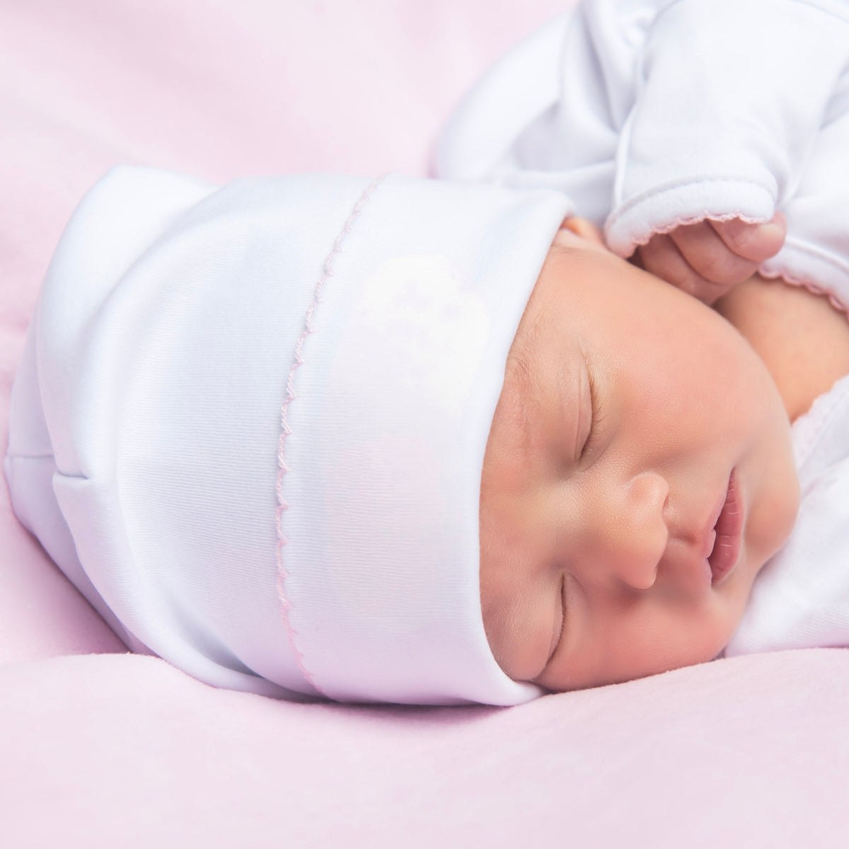 Essentials White Hat with Pink Trim - Magnolia BabyHat