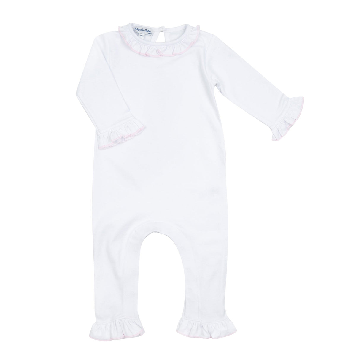 Essentials White Playsuit with Pink Ruffle - Magnolia BabyPlaysuit