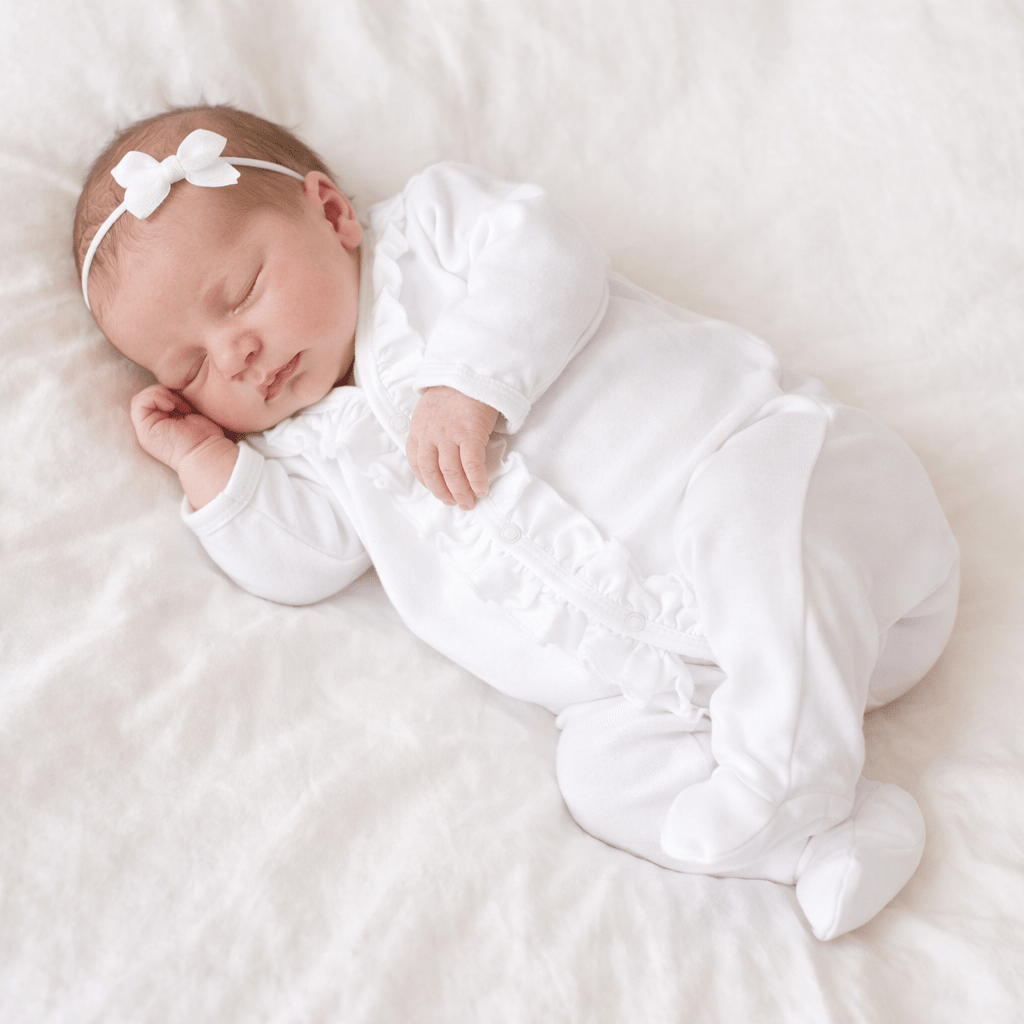Essentials White Ruffle Footie - Magnolia BabyFootie