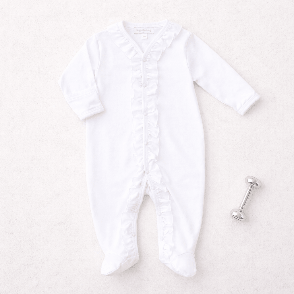 Essentials White Ruffle Footie - Magnolia BabyFootie