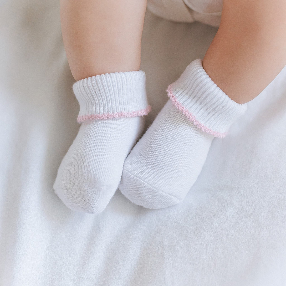 Essentials White Socks - Pink Trim - Magnolia BabySocks