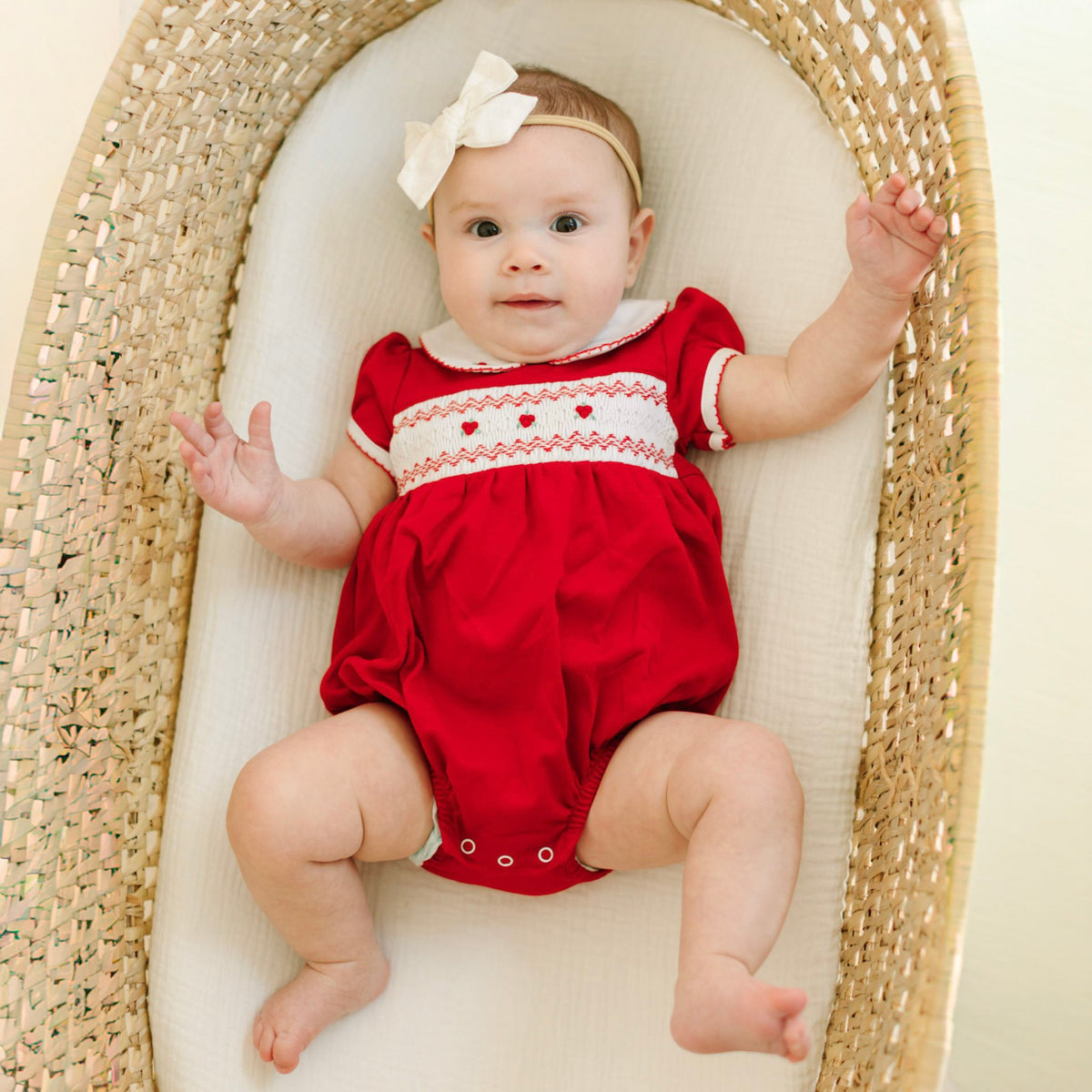 Eve Classics Smocked Short Sleeve Bubble - Red - Magnolia BabyBubble