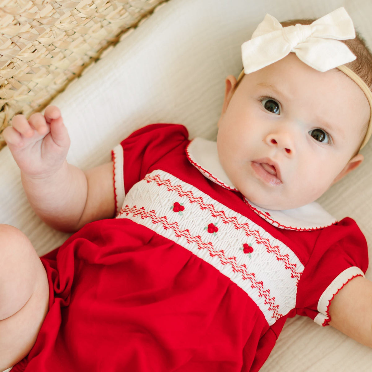 Eve Classics Smocked Short Sleeve Bubble - Red - Magnolia BabyBubble