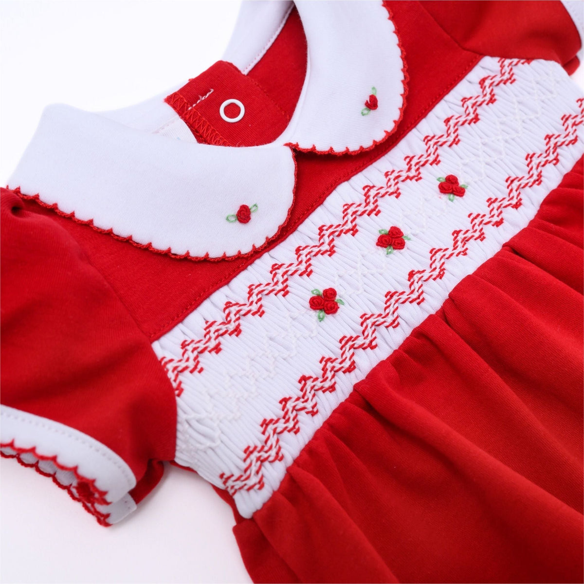 Eve Classics Smocked Short Sleeve Girl Bubble - Red - Magnolia BabyBubble