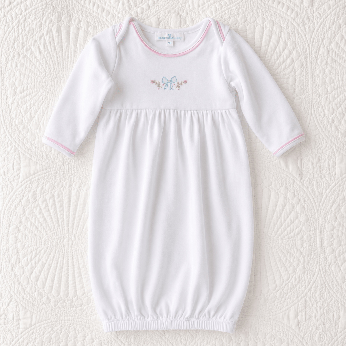 Evelyn's Classics Hand - Embroidered Gathered Gown - Magnolia BabyGown