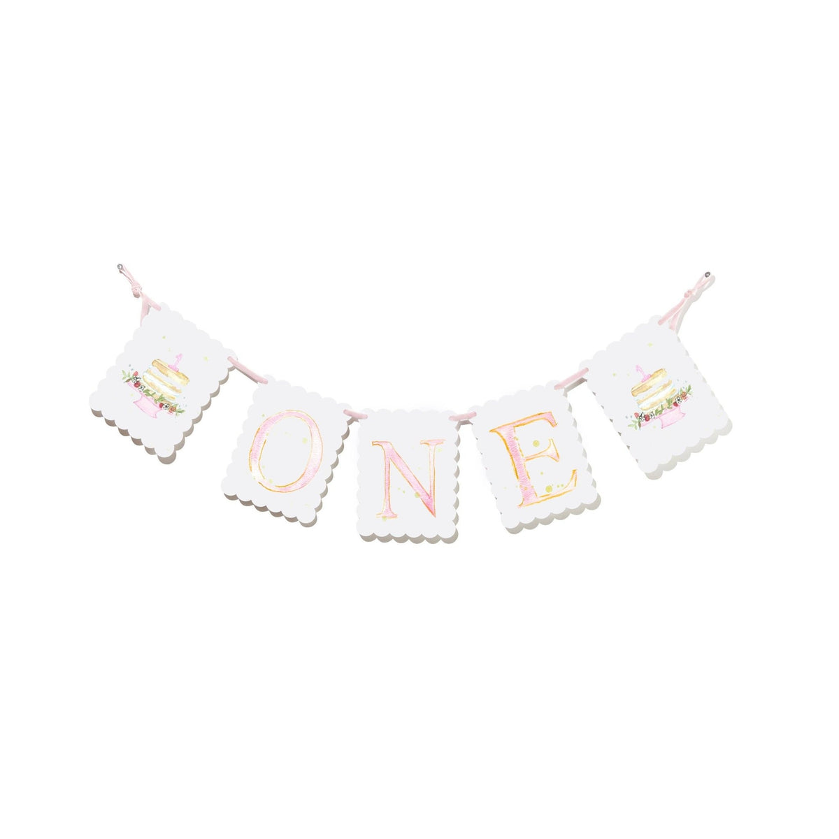 Over the Moon Gift_First Birthday "One" Banner with Cake - Pink_1