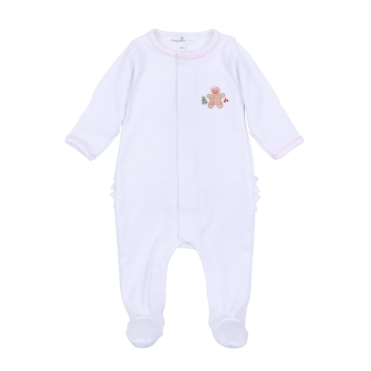 Frosted Wonderland Embroidered Ruffle Footie - Pink - Magnolia BabyFootie