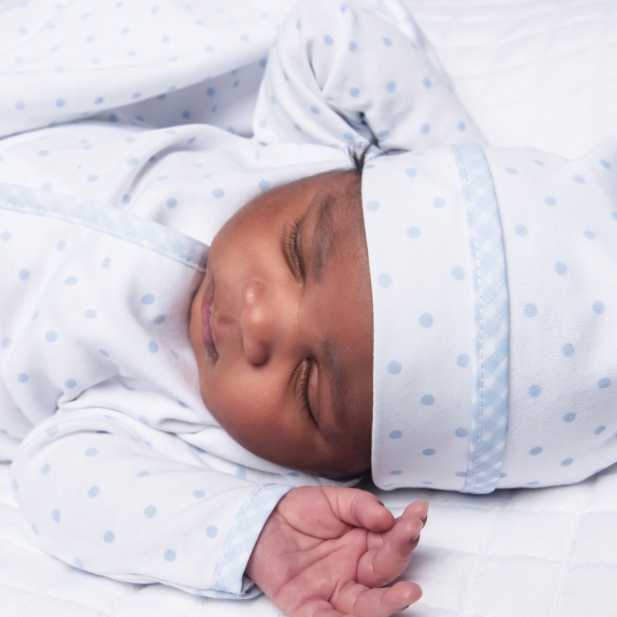 Gingham Dots Hat in Light Blue - Magnolia BabyHat