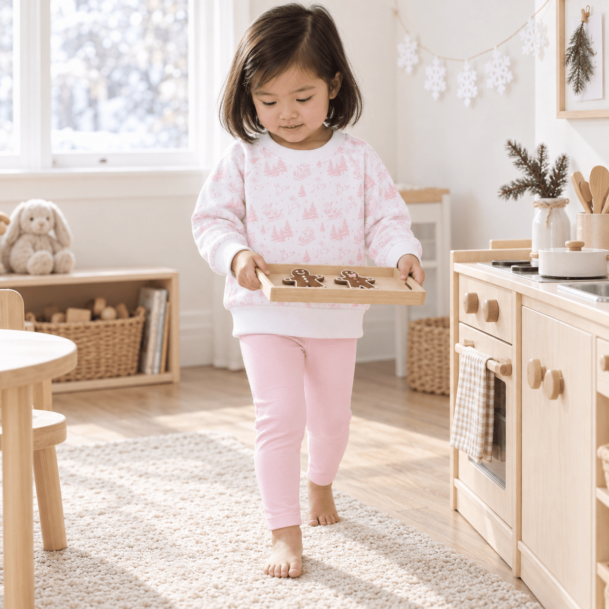 Magnolia Baby_Girl Playwear Set - Holiday Toile Sweatshirt & Pink Leggings_2
