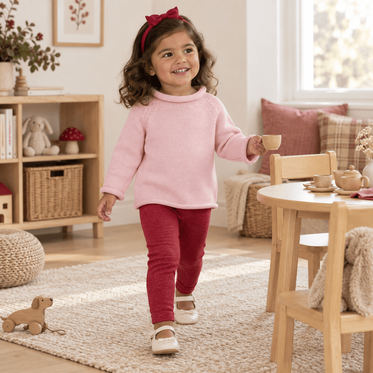 Magnolia Baby_Girl Playwear Set - Pink Sweater & Cranberry Leggings_2