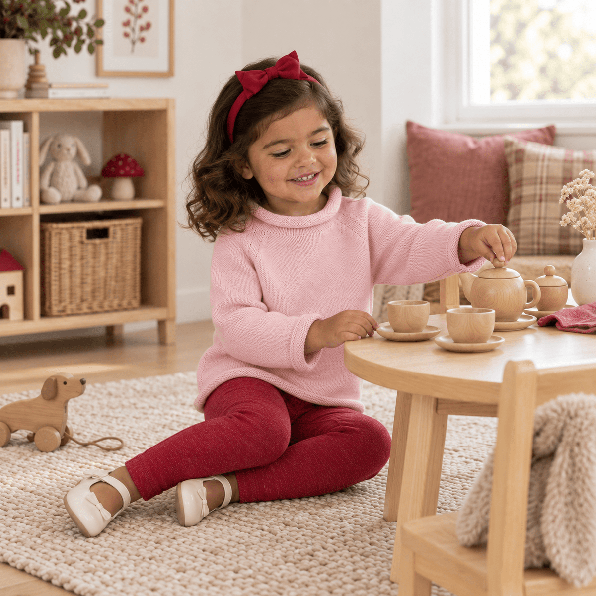 Magnolia Baby_Girl Playwear Set - Pink Sweater & Cranberry Leggings_1