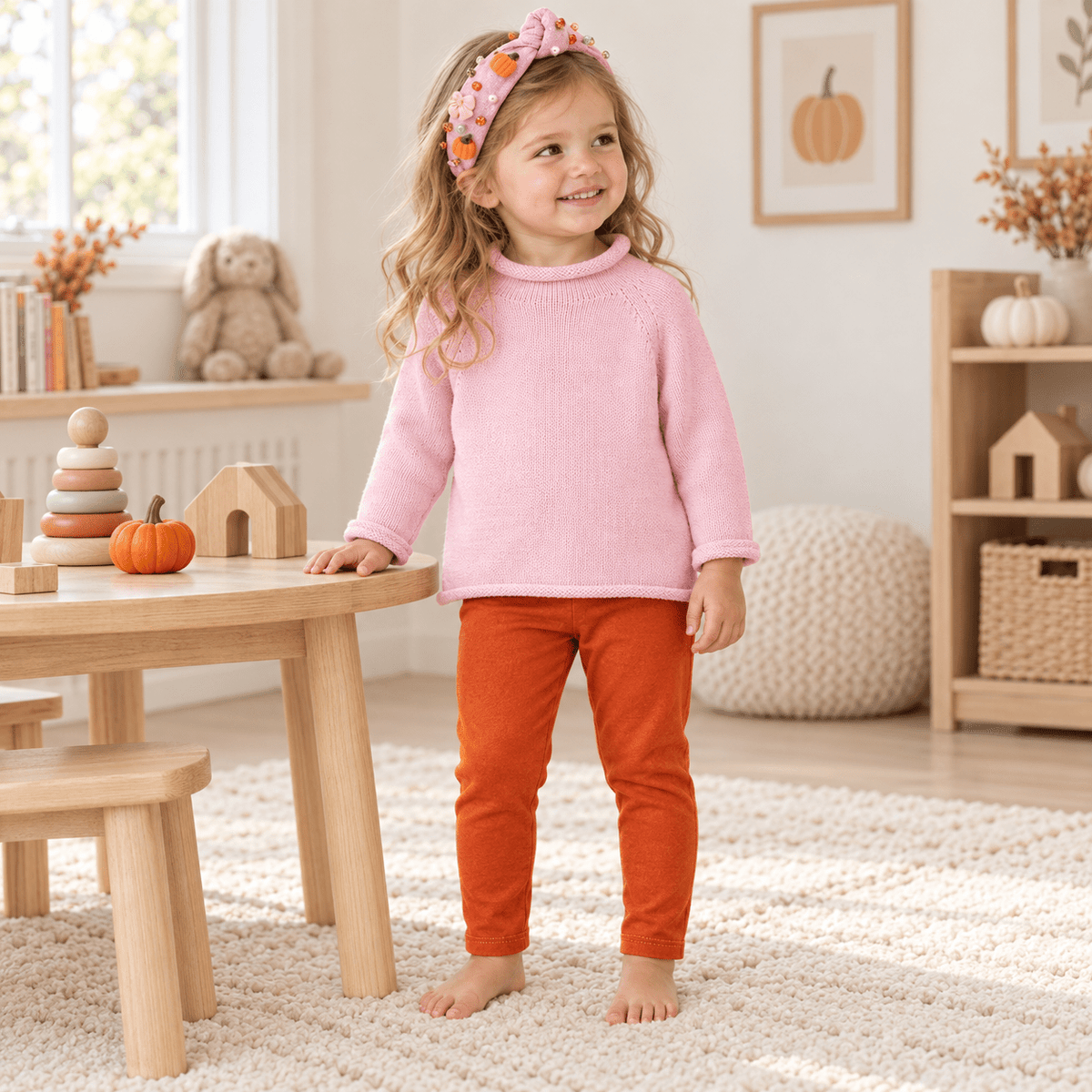 Magnolia Baby_Girl Playwear Set - Pink Sweater & Pumpkin Spice Leggings_3