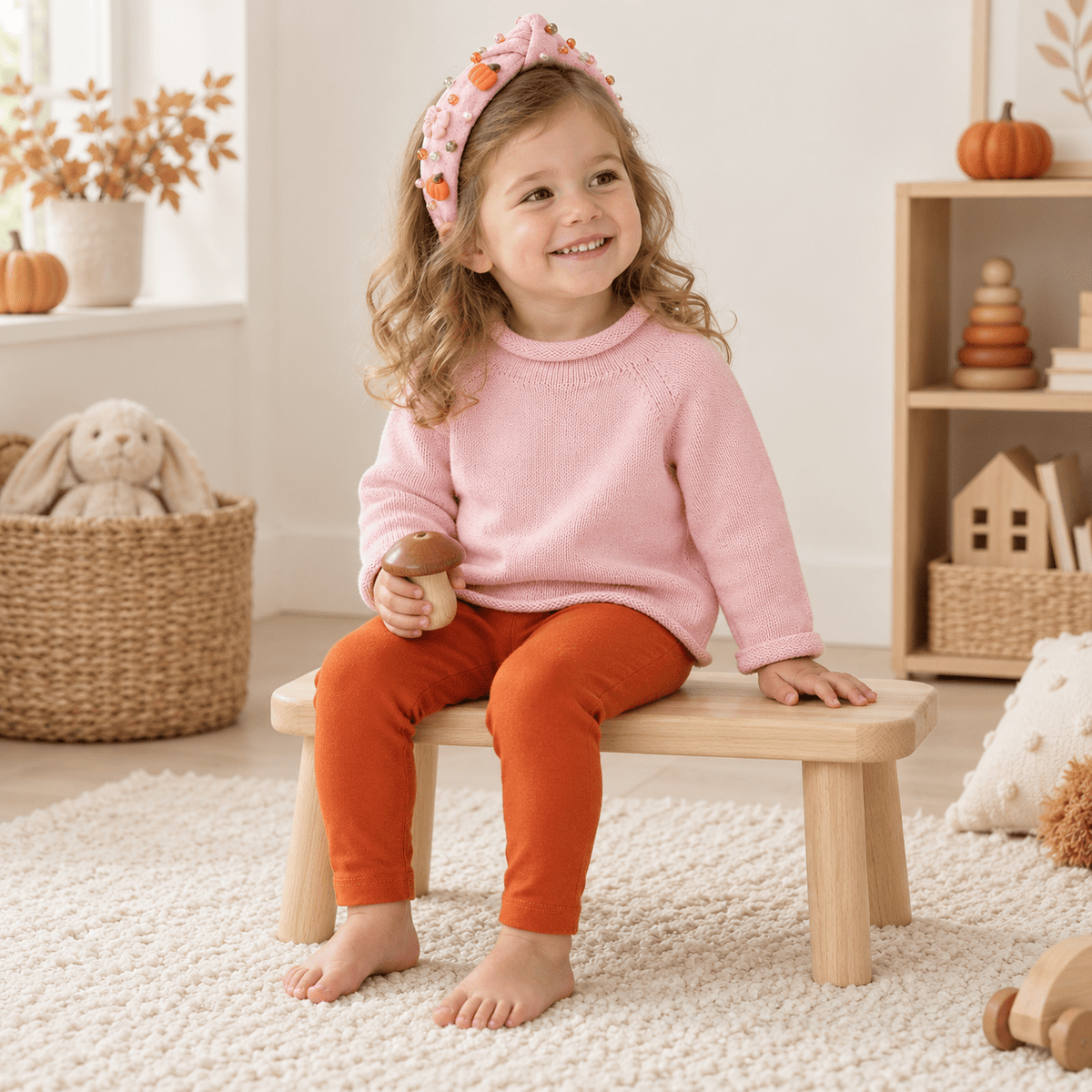 Magnolia Baby_Girl Playwear Set - Pink Sweater & Pumpkin Spice Leggings_2