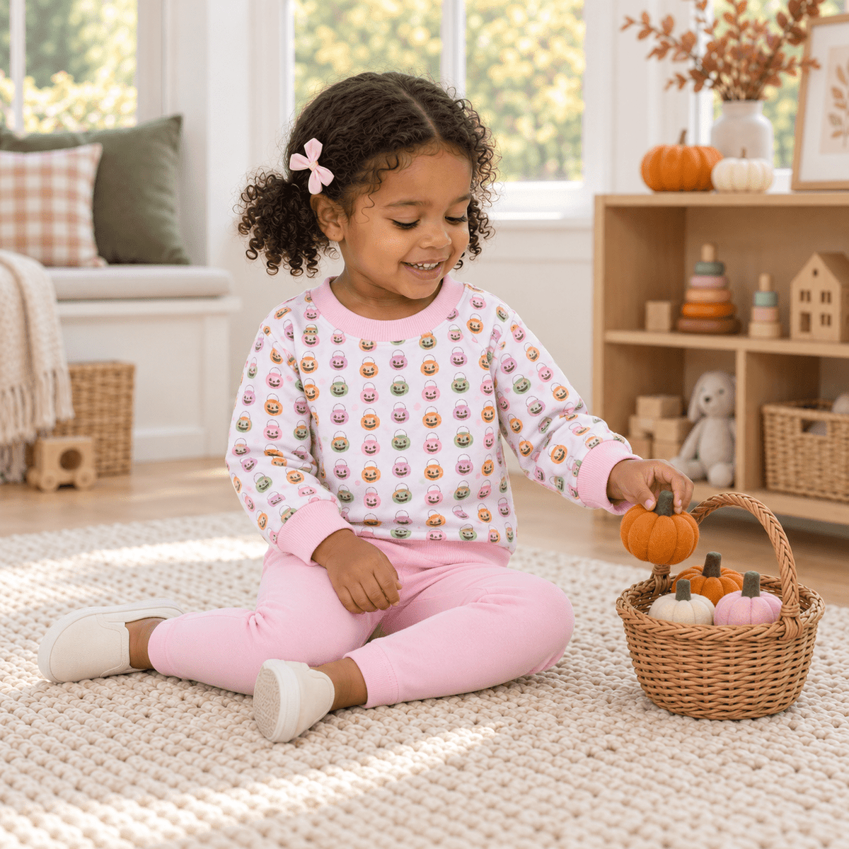 Magnolia Baby_Girl Playwear Set - Pumpkin Party Sweatshirt & Leggings_2