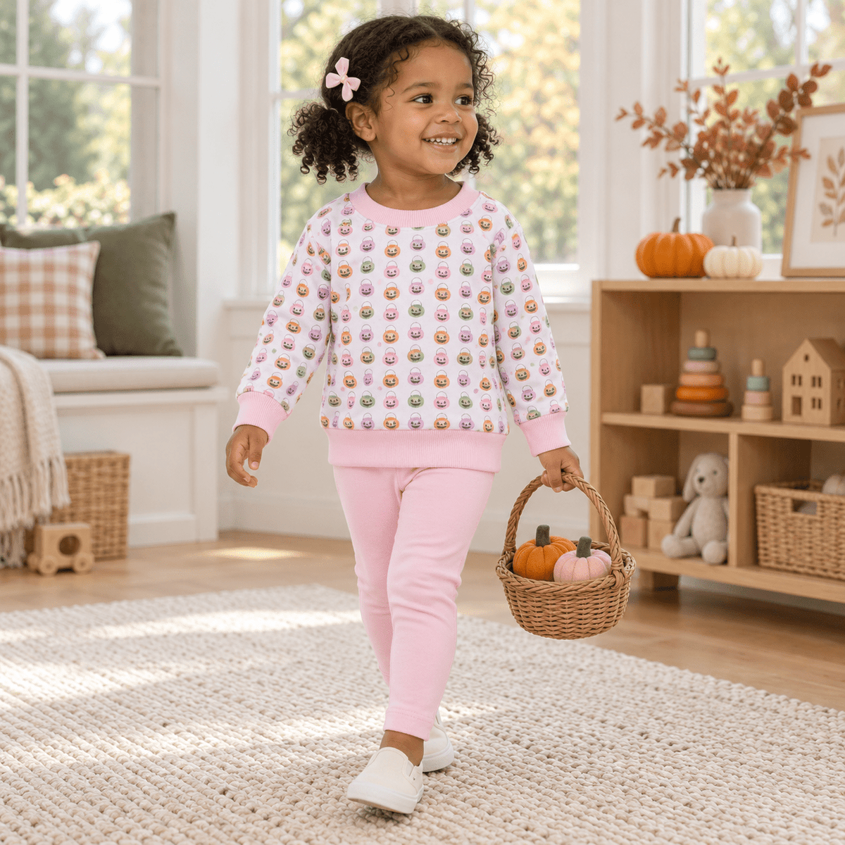 Magnolia Baby_Girl Playwear Set - Pumpkin Party Sweatshirt & Leggings_1