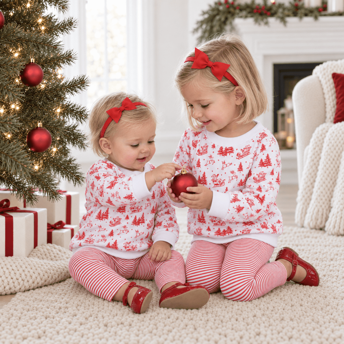 Magnolia Baby_Girl Playwear Set - Red Holiday Toile Sweatshirt & Leggings_1
