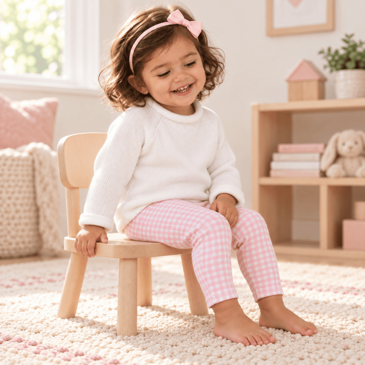 Magnolia Baby_Girl Playwear Set - White Rollneck Sweater + Pink Gingham Leggings_2
