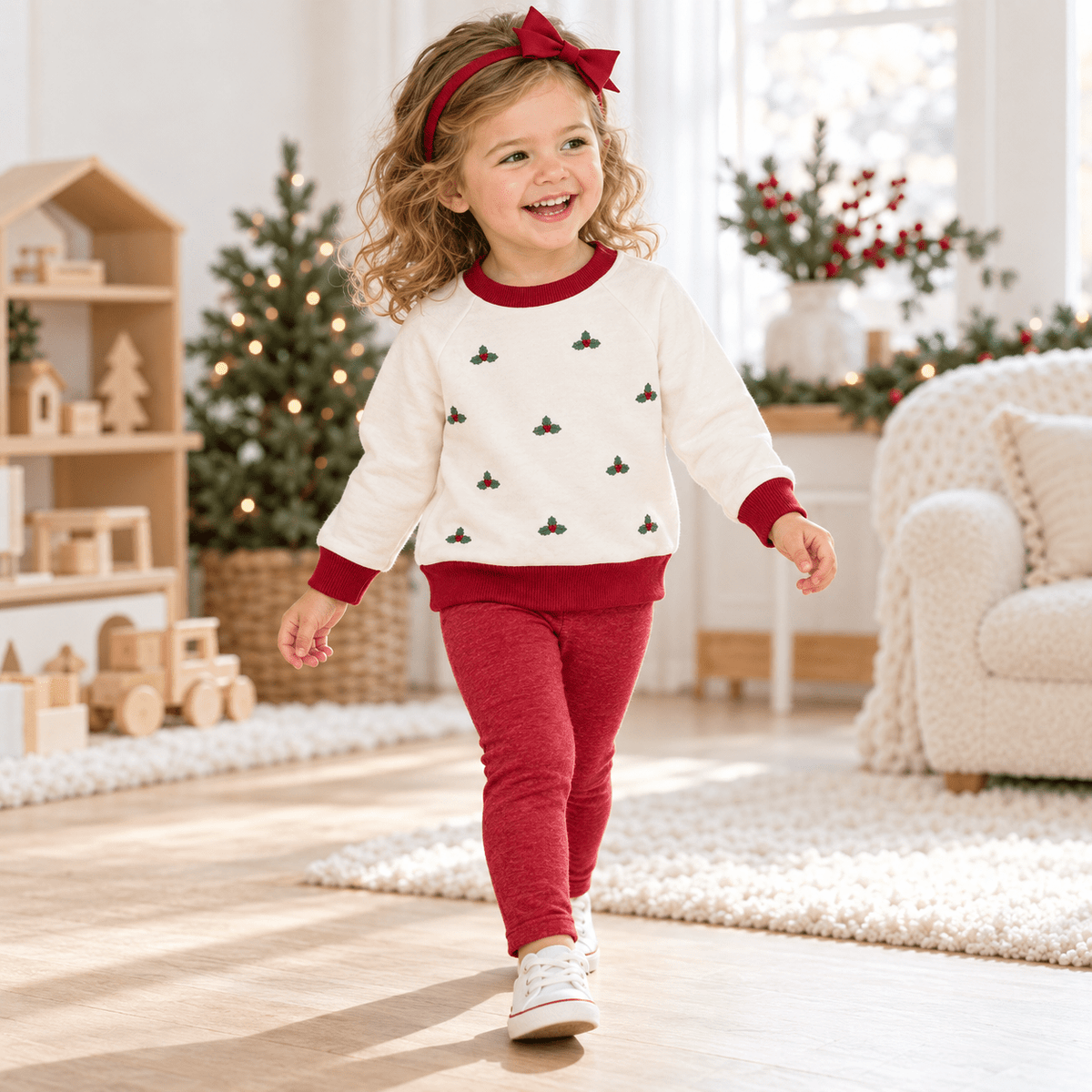Magnolia Baby_Girl Playwear Set - Winter Berries Sweatshirt + Cranberry Leggings_1