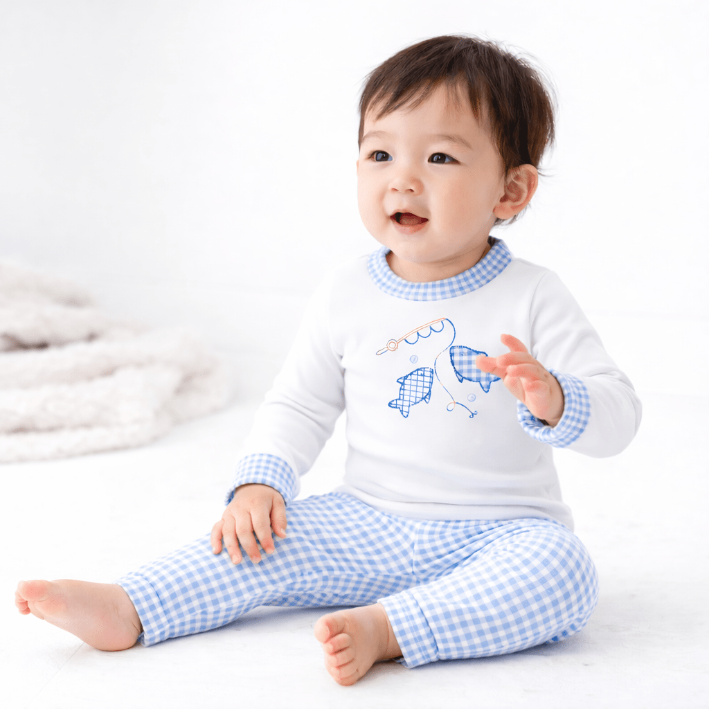 Gone Fishing Applique Long Pajamas - Magnolia BabyLong Pajamas