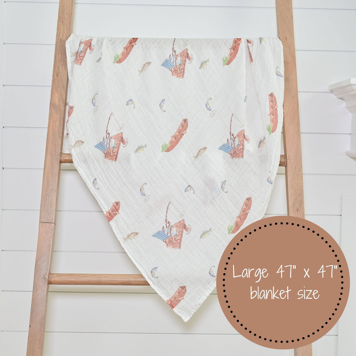 Gone Fishing Baby Muslin Cotton Blanket - Magnolia BabySwaddle Blanket