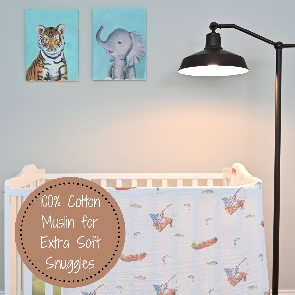Gone Fishing Baby Muslin Cotton Blanket - Magnolia BabySwaddle Blanket
