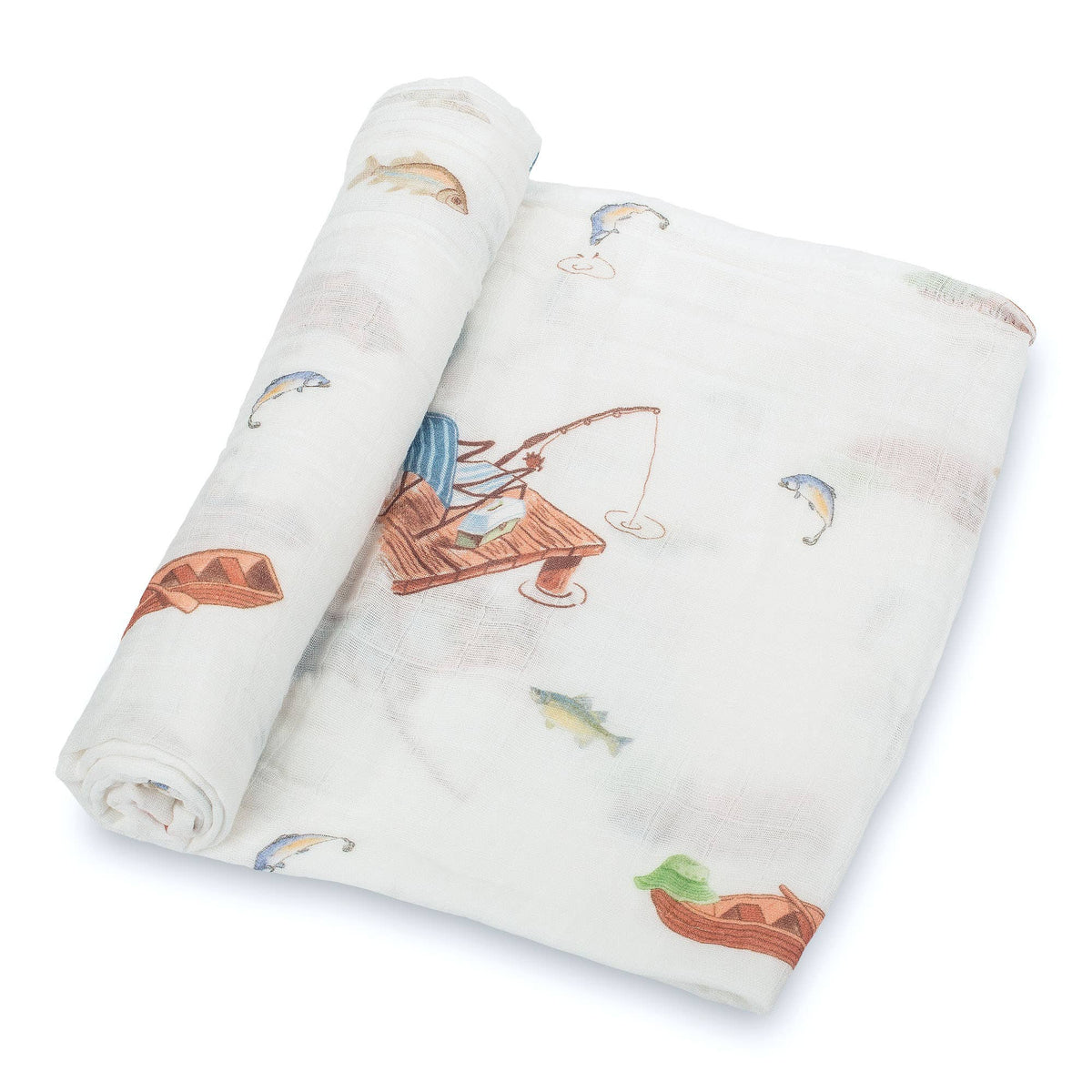 Gone Fishing Baby Muslin Cotton Blanket - Magnolia BabySwaddle Blanket